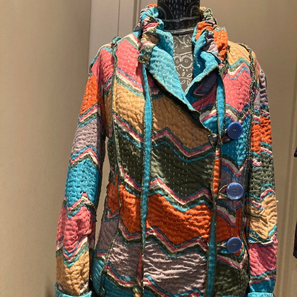 Multi Colored Hand Quilted Hooded Jacket